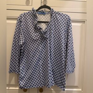 J. McLaughlin Navy and White Geometric Blouse
